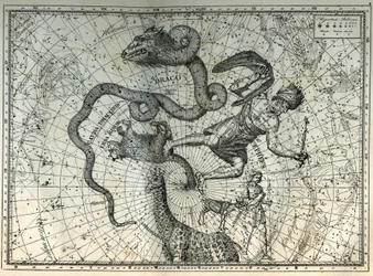 Les constellations proches du pôle Nord : Petite Ourse, Dragon, Céphée, Girafe, Renne et Messier. Gravure tirée de « Les étoiles et les autres curiosités du ciel » de Camille Flammarion