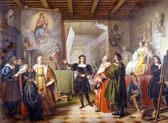 Le peintre Raphaël (Raffaello Sanzio 1483 - 1520) dans son atelier