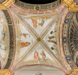 Transept sud, troisième travée ouest, Isaac demande à Esaü de lui apporter du gibier, Rebecca habille Jacob avec les vêtements d
