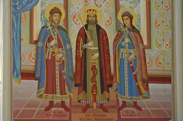 Ukraine, Kiev, Monastère orthodoxe Saint-Michel (orig1108, reconstr. 2001), fresque extérieure