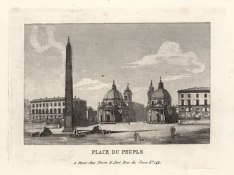 Vue de la Piazza del Popolo avec un obélisque égyptien de Ramsès II de Héliopolis, Rome