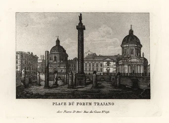 Vue de la Piazza du Forum de Trajan avec la Colonne de Trajan, Rome
