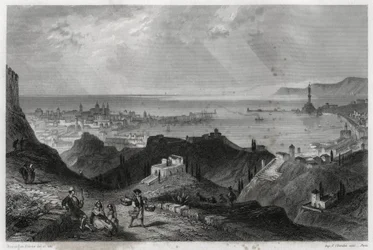 Vue de la ville et du port de Gênes, la cité de marbre, Gênes-la-Superbe, dans le livre sur la Méditerranée par Louis Enault, journaliste et voyageur français