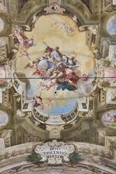 Vue de la voûte avec fresque de la Salle des Théatins, Chiesa di San Vincenzo, Piacenza, Émilie-Romagne, Italie