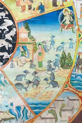 Roue de la vie (détail), peinture murale à Wat Umong, Chiang Mai, Thaïlande