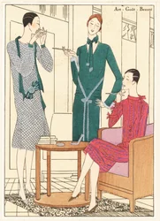Femmes fumant dans un intérieur chic en robe de dîner, lame dorée et velours vert, robe d