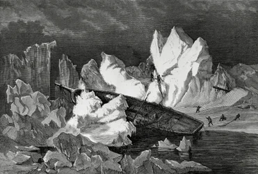 Épave du Hansa écrasée par la glace, octobre 1869, océan Arctique, deuxième expédition allemande au pôle Nord