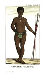 Jeune homme San, avec des lances, Afrique du Sud. De François Le Vaillant