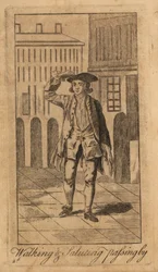 Jeune homme marchant et saluant un passant dans la rue