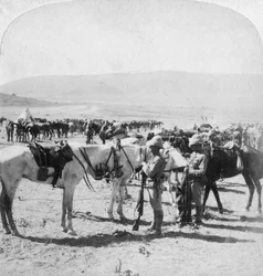 Cavaliers montés australiens après une escarmouche à la rivière Modder, Afrique du Sud, 12 janvier 1900