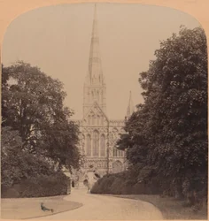 Façade nord-ouest de la cathédrale de Salisbury, Angleterre, première grande église du style anglais précoce, 1900