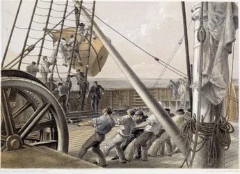 Une énorme bouée de repérage a été dessinée le 2 août 1858 - dans "Le télégraphe atlantique" par W. H. Russel, c. 1860