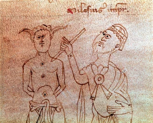 Un patient consultant un médecin miniature du manuscrit "De surgia" XIIIe siècle Venise, Biblioteca Marciana