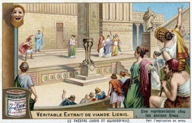 Représentation théâtrale dans la Grèce antique - Chromolithographie Liebig