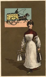 Un marchand de lait ambulant. Chromolithographie anonyme, fin du XIXe siècle.