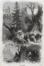 Harpe éolienne - harpe du vent - Arpa eolia - harpe du vent - instrument de musique joué par le vent - gravure de 1860
