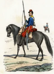 Chasseur africain à cheval, régiment formé en 1831 et présent en Algérie en 1832. Dans Storia d
