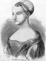Agnès Sorel (1422-1450) (Dame de Beauté-sur-Marne), connue sous le nom de "La Belle Agnès", favorite de Charles VII. Gravure du 19ème siècle