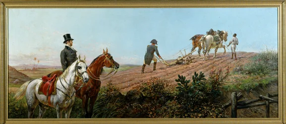 Allégorie représentant Napoléon labourant sous la surveillance de son serviteur noir à Sainte-Hélène, par Olivier Pichat (1825-1912)