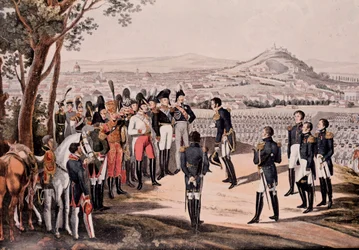 Les alliés de la Prusse sous Schwartzenberg ont vaincu les Français sous Marmont/Mortier (gravure)