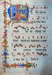 Antiphonaire en note 7, livre contenant les chants à chanter par le chœur pendant la messe (parchemin)