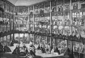 Aspect du grand magasin « Au Coin de la rue » (rues Montesquieu et Bons Enfants). Paris, septembre 1864