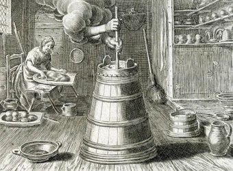 Baratte pour la fabrication du beurre et du fromage - gravure