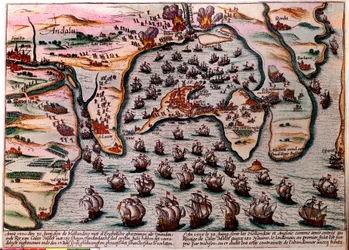Plan de bataille de Cales Males (Espagne) le 30 juin 1596. La flotte de l