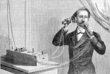 Téléphone de Bell. Gravure du 19ème siècle.