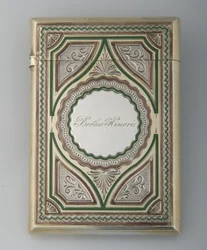 Étui à cartes de Bertha Palmer, vers 1865, argent sterling, émail, fabricant inconnu