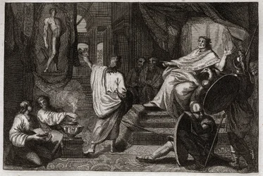 Bible de Royaumont, Ancien Testament : Daniel prophète. Le prophète Daniel révèle au roi Nabuchodonosor II un rêve qu