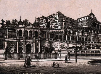 Budapest, Hongrie : vue du Bourgbazar. dans « Le Monde Illustré 168 vues » Sans date (fin XIXe siècle)