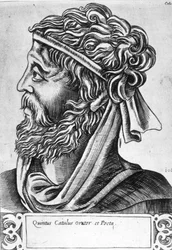 Caius Valerius Catullus dit Catulle (87 - 54 av. J.-C.) Portrait imaginaire, gravure du XVIIe siècle