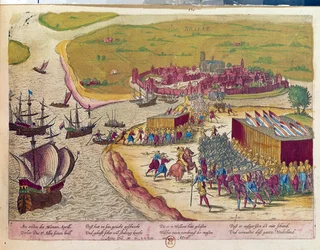Prise du fort de Brielle en 1572. Hollande. Gravure du XVIIe siècle. B.N. Paris