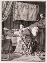 Le cardinal Richelieu au chevet du père Joseph - gravure