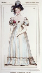 Caroline Ferdinande Louise de Naples, duchesse de Berry (1798-1870). Épouse du duc de Berry. Gravure de 1830.