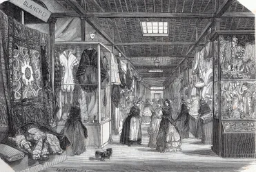 Carré du Palais Royal à Paris au 19e siècle - Gravure dans «Tableau-de-Paris» par Edmond Texier 1852