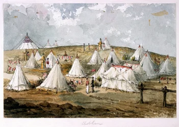 Chobham, Colonel Hodges, campement des Grenadier Guards. La tente de la Reine sur la colline