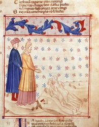 Cercle des Traîtres : Dante et Virgile rencontrent Ugolin della Gherardesca, tyran de Pise condamné pour trahison à la patrie, il frappe la tête de l