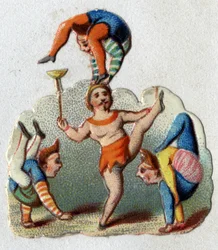 Cirque : contorsionnistes et équilibristes exécutant un numéro.