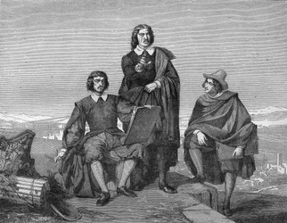 Claude Lorrain, Nicolas Poussin et Gaspard Dughet (le Guaspre Poussin) dans la région romaine. Gravure du 19ème siècle