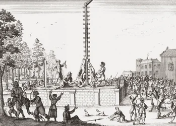 Cadavres de Johan et Cornelis de Witt pendus à la potence.