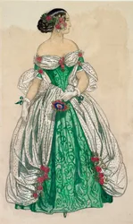 Costume (longue robe verte avec des voiles blancs), pour le ballet "Les papillons".