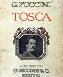 Couverture de la partition "Tosca" de Giacomo Puccini (1858-1924) avec son portrait