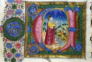 La Création : Dieu devant les créatures de la Terre. Manuscrit du XVe siècle. Bibliothèque nationale Braidense, Milan.
