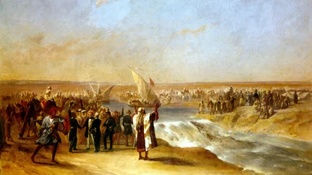 Découpe de la dernière section du bassin dans la plaine de Suez par Son Excellence Ali Pacha le 15 août 1869