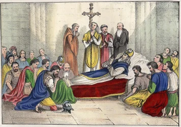 Mort de Saint Augustin (354-430). Gravure dans « L