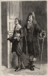 Diafoirus père et fils - gravure pour « Le Malade imaginaire » de Jean Baptiste Poquelin dit Molière (1622-1673)