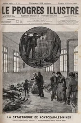 Désastre du puits Sainte Eugénie ou désastre de Montceau-les-Mines en Bourgogne en 1895 - gravure dans "Le Progrès illustré" de 1895