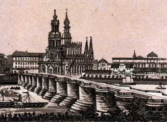 Dresde, Allemagne : vue du pont Augustus à Dresde. dans « Le Monde Illustré 168 vues» Non daté (fin du XIXe siècle)
